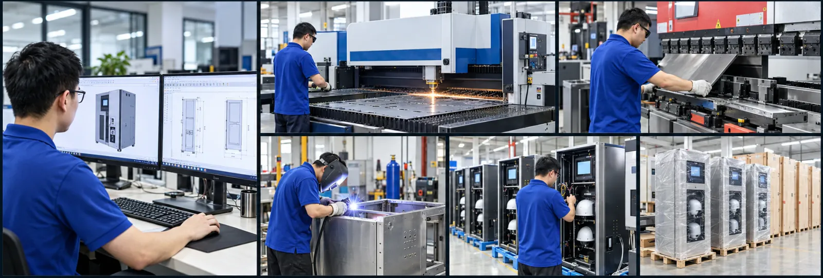 Industrial design, laser cutting, sheet-metal bending, welding, assembly and export preparation